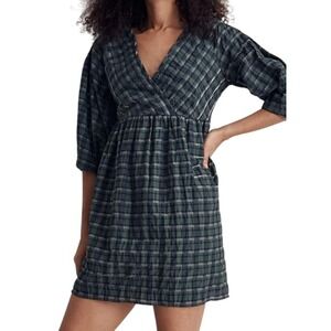 Madewell Womens S Marianna Puff Sleeve Mini Dress in Plaid NWT‎